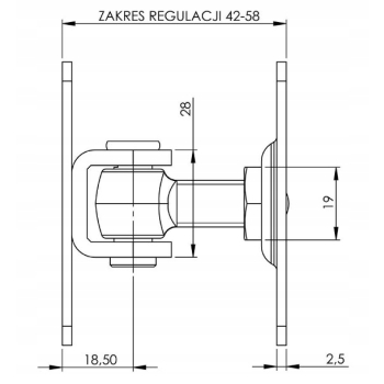 Zawias dwustronny Regulacja M12 brama furtka podstawa 74x38 ocynk